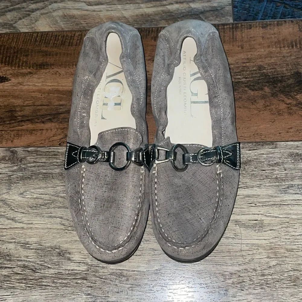 AGL Attilio Giusti Leombruni Metallic Suede Loafers